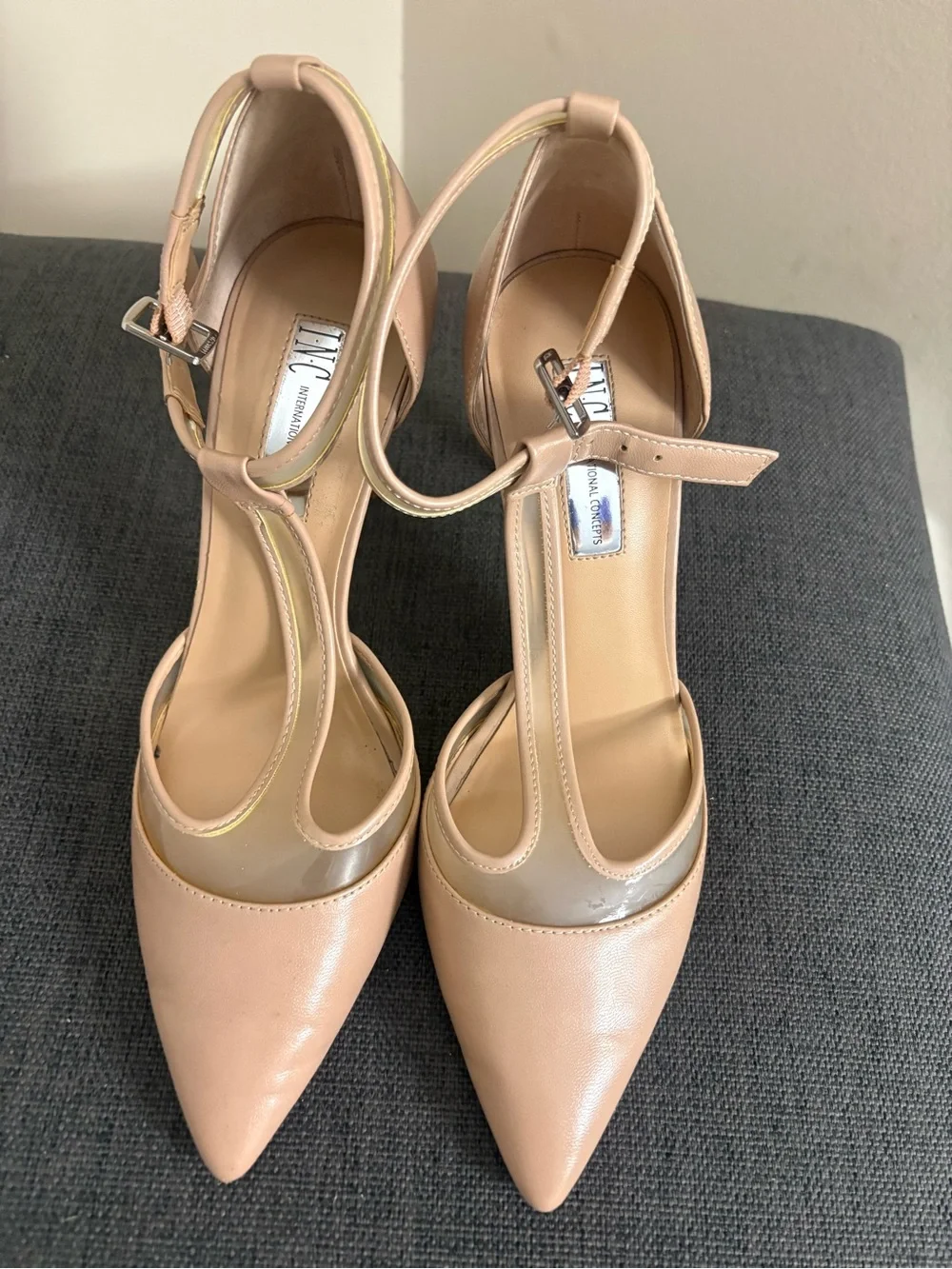 INC Women’s Beige Closed Toe Heels Faux Leather Size 8.5 Used